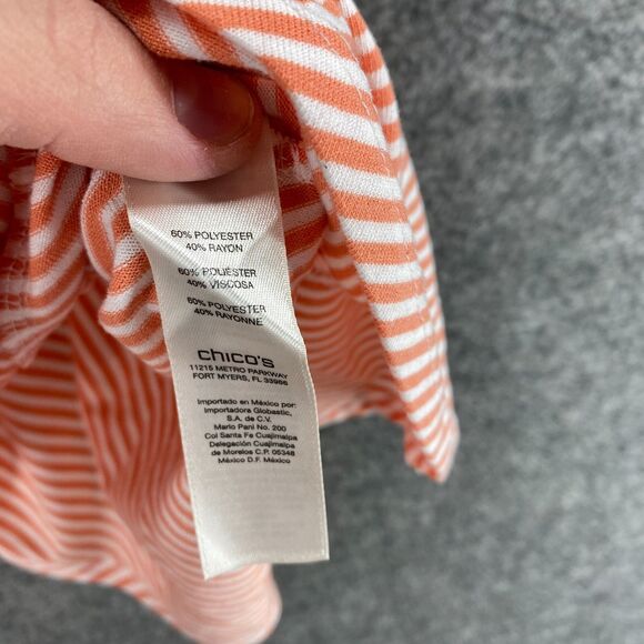 Chico's T-Shirt Women 0 Red Striped Short Sleeve Round Neck Rayon Casual Comfort - Picture 6 of 9